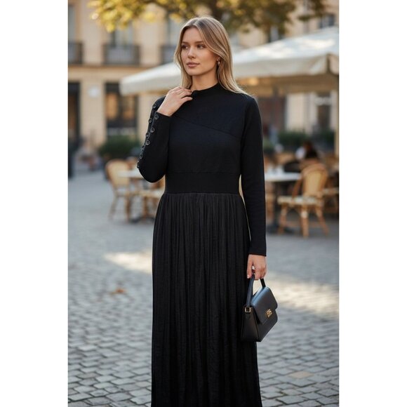 Portrait Dresses & Skirts - Portrait Courtside Dress Black Long Sleeve Button Detail M
